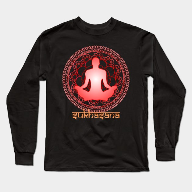 Sukhasan yoga pose Long Sleeve T-Shirt by Geoji 